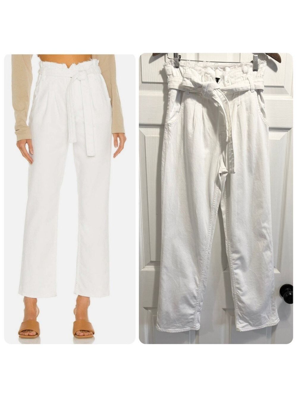 Hudson Jeans Remi High Rise Paperbag Waist Straight Leg White Jeans Tie Front 26